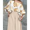 image:imageCHICME Women Summer 2 Piece Outfits Off Shoulder Top Flowy Wide Leg Pants Set Vacation Travel Airport OutfitsQapricot