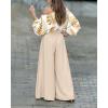 image:imageCHICME Women Summer 2 Piece Outfits Off Shoulder Top Flowy Wide Leg Pants Set Vacation Travel Airport OutfitsQapricot