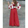image:imageCHICME Women Summer 2 Piece Outfits Off Shoulder Top Flowy Wide Leg Pants Set Vacation Travel Airport OutfitsRed