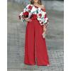 image:imageCHICME Women Summer 2 Piece Outfits Off Shoulder Top Flowy Wide Leg Pants Set Vacation Travel Airport OutfitsRed