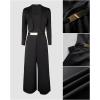 image:imageCHICME Womens 2 Pieces Outfits Thick Strap Waist Metal Decor Jumpsuit with Crop Coat Matching Set Casual Fall OutfitsRegular Black