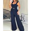 image:imageCHICME Womens 2 Pieces Outfits Thick Strap Waist Metal Decor Jumpsuit with Crop Coat Matching Set Casual Fall OutfitsRegular Black