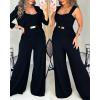 image:imageCHICME Womens 2 Pieces Outfits Thick Strap Waist Metal Decor Jumpsuit with Crop Coat Matching Set Casual Fall OutfitsRegular Black