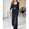image:imageCHICME Womens 2 Pieces Outfits Thick Strap Waist Metal Decor Jumpsuit with Crop Coat Matching Set Casual Fall OutfitsRegular Black