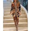 image:imageCHICME Womens Bodycon Long Sleeve Dress Casual Plunge V Neck Ruched Midi Dress Fall Bodycon Slit Office Work DressesAbrown
