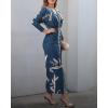 image:imageCHICME Womens Bodycon Long Sleeve Dress Casual Plunge V Neck Ruched Midi Dress Fall Bodycon Slit Office Work DressesBlue