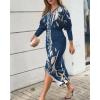 image:imageCHICME Womens Bodycon Long Sleeve Dress Casual Plunge V Neck Ruched Midi Dress Fall Bodycon Slit Office Work DressesBlue