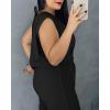 image:imageCHICME Womens Casual Jumpsuit V Neck Sleeveless LaceUp Elastic Back Waist Shirred Wide Leg Romper with Bandeau TopBlack
