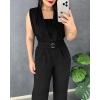 image:imageCHICME Womens Casual Jumpsuit V Neck Sleeveless LaceUp Elastic Back Waist Shirred Wide Leg Romper with Bandeau TopBlack