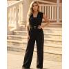 image:imageCHICME Womens Casual Jumpsuit V Neck Sleeveless LaceUp Elastic Back Waist Shirred Wide Leg Romper with Bandeau TopBlack