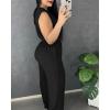 image:imageCHICME Womens Casual Jumpsuit V Neck Sleeveless LaceUp Elastic Back Waist Shirred Wide Leg Romper with Bandeau TopBlack
