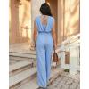 image:imageCHICME Womens Casual Jumpsuit V Neck Sleeveless LaceUp Elastic Back Waist Shirred Wide Leg Romper with Bandeau TopLighted Blue