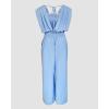 image:imageCHICME Womens Casual Jumpsuit V Neck Sleeveless LaceUp Elastic Back Waist Shirred Wide Leg Romper with Bandeau TopLighted Blue