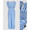 image:imageCHICME Womens Casual Jumpsuit V Neck Sleeveless LaceUp Elastic Back Waist Shirred Wide Leg Romper with Bandeau TopLighted Blue