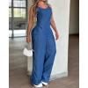 image:imageCHICME Womens Casual V Neck Elastic Waist Loose Overalls Jumpsuits One Piece Sleeveless Wide Leg Long Pant RompersBlue