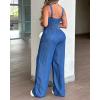 image:imageCHICME Womens Casual V Neck Elastic Waist Loose Overalls Jumpsuits One Piece Sleeveless Wide Leg Long Pant RompersBlue