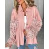 image:imageCHICME Womens Denim Jacket Sequin Patchwork Long Sleeve Jackets Top Button Front Oversized Denim ShacketEpink