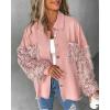 image:imageCHICME Womens Denim Jacket Sequin Patchwork Long Sleeve Jackets Top Button Front Oversized Denim ShacketEpink