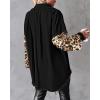 image:imageCHICME Womens Denim Jacket Sequin Patchwork Long Sleeve Jackets Top Button Front Oversized Denim ShacketLeopard