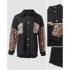 image:imageCHICME Womens Denim Jacket Sequin Patchwork Long Sleeve Jackets Top Button Front Oversized Denim ShacketLeopard