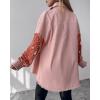 image:imageCHICME Womens Denim Jacket Sequin Patchwork Long Sleeve Jackets Top Button Front Oversized Denim ShacketPink