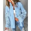 image:imageCHICME Womens Denim Jacket Sequin Patchwork Long Sleeve Jackets Top Button Front Oversized Denim ShacketSky Blue