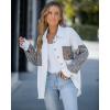 image:imageCHICME Womens Denim Jacket Sequin Patchwork Long Sleeve Jackets Top Button Front Oversized Denim ShacketWhite