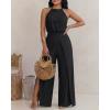 image:imageCHICME Womens Eyelet Halter Neck Jumpsuit High Waist Wide Leg Romper with Side Slit Casual Summer One Piece OutfitBlack