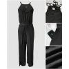 image:imageCHICME Womens Eyelet Halter Neck Jumpsuit High Waist Wide Leg Romper with Side Slit Casual Summer One Piece OutfitBlack