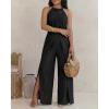 image:imageCHICME Womens Eyelet Halter Neck Jumpsuit High Waist Wide Leg Romper with Side Slit Casual Summer One Piece OutfitBlack