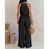 image:imageCHICME Womens Eyelet Halter Neck Jumpsuit High Waist Wide Leg Romper with Side Slit Casual Summer One Piece OutfitBlack