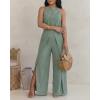 image:imageCHICME Womens Eyelet Halter Neck Jumpsuit High Waist Wide Leg Romper with Side Slit Casual Summer One Piece OutfitGreen