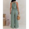 image:imageCHICME Womens Eyelet Halter Neck Jumpsuit High Waist Wide Leg Romper with Side Slit Casual Summer One Piece OutfitGreen