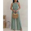 image:imageCHICME Womens Eyelet Halter Neck Jumpsuit High Waist Wide Leg Romper with Side Slit Casual Summer One Piece OutfitGreen