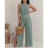 image:imageCHICME Womens Eyelet Halter Neck Jumpsuit High Waist Wide Leg Romper with Side Slit Casual Summer One Piece OutfitGreen