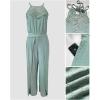 image:imageCHICME Womens Eyelet Halter Neck Jumpsuit High Waist Wide Leg Romper with Side Slit Casual Summer One Piece OutfitGreen