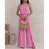 image:imageCHICME Womens Eyelet Halter Neck Jumpsuit High Waist Wide Leg Romper with Side Slit Casual Summer One Piece OutfitHot Pink