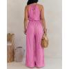 image:imageCHICME Womens Eyelet Halter Neck Jumpsuit High Waist Wide Leg Romper with Side Slit Casual Summer One Piece OutfitHot Pink
