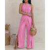 image:imageCHICME Womens Eyelet Halter Neck Jumpsuit High Waist Wide Leg Romper with Side Slit Casual Summer One Piece OutfitHot Pink