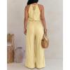 image:imageCHICME Womens Eyelet Halter Neck Jumpsuit High Waist Wide Leg Romper with Side Slit Casual Summer One Piece OutfitLight Yellow
