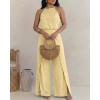 image:imageCHICME Womens Eyelet Halter Neck Jumpsuit High Waist Wide Leg Romper with Side Slit Casual Summer One Piece OutfitLight Yellow