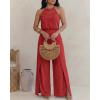 image:imageCHICME Womens Eyelet Halter Neck Jumpsuit High Waist Wide Leg Romper with Side Slit Casual Summer One Piece OutfitRed