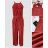 image:imageCHICME Womens Eyelet Halter Neck Jumpsuit High Waist Wide Leg Romper with Side Slit Casual Summer One Piece OutfitRed