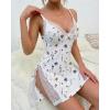 image:imageCHICME Womens Lace Trim Side Slit Modal Cami Sleep Dress Loungewear Cute Night Gowns for WomenRfloral White