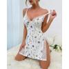 image:imageCHICME Womens Lace Trim Side Slit Modal Cami Sleep Dress Loungewear Cute Night Gowns for WomenRfloral White
