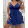 image:imageCHICME Womens Lace Trim Side Slit Modal Cami Sleep Dress Loungewear Cute Night Gowns for WomenTplus Size Dark Blue