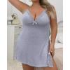 image:imageCHICME Womens Lace Trim Side Slit Modal Cami Sleep Dress Loungewear Cute Night Gowns for WomenUplus Size Gray