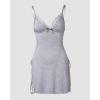 image:imageCHICME Womens Lace Trim Side Slit Modal Cami Sleep Dress Loungewear Cute Night Gowns for WomenUplus Size Gray