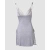 image:imageCHICME Womens Lace Trim Side Slit Modal Cami Sleep Dress Loungewear Cute Night Gowns for WomenUplus Size Gray