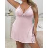 image:imageCHICME Womens Lace Trim Side Slit Modal Cami Sleep Dress Loungewear Cute Night Gowns for WomenVplus Size Pink